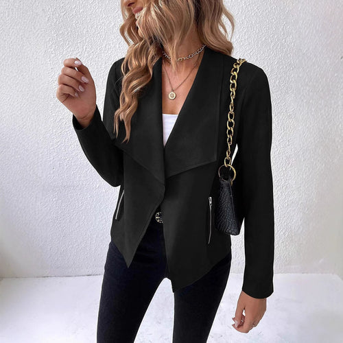 Damen eleganter Kurz-Blazer mit asymmetrischem Schnitt und Reißverschlusstaschen R&B
