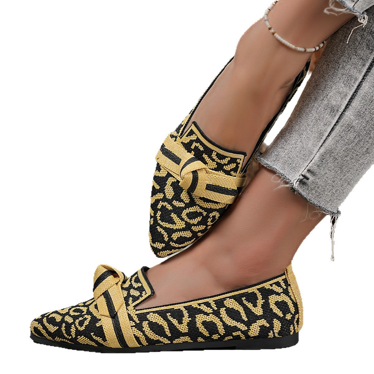 Damen Mokassins mit modischem Leopardenmuster und elegantem Schleifenakzent R&B