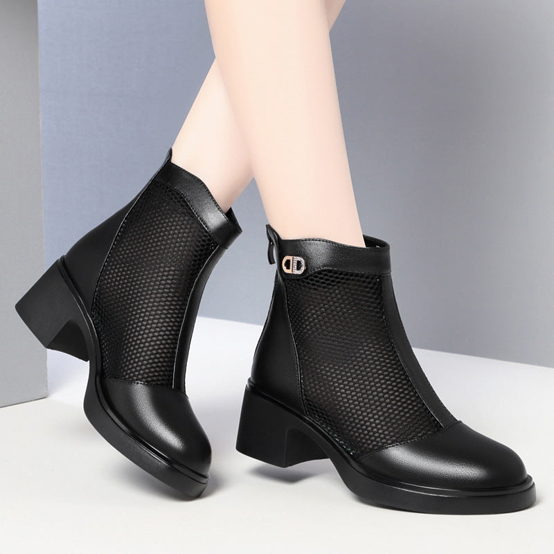 Damen Modische Stiefeletten mit luftiger Netzstruktur und robustem Blockabsatz R&B