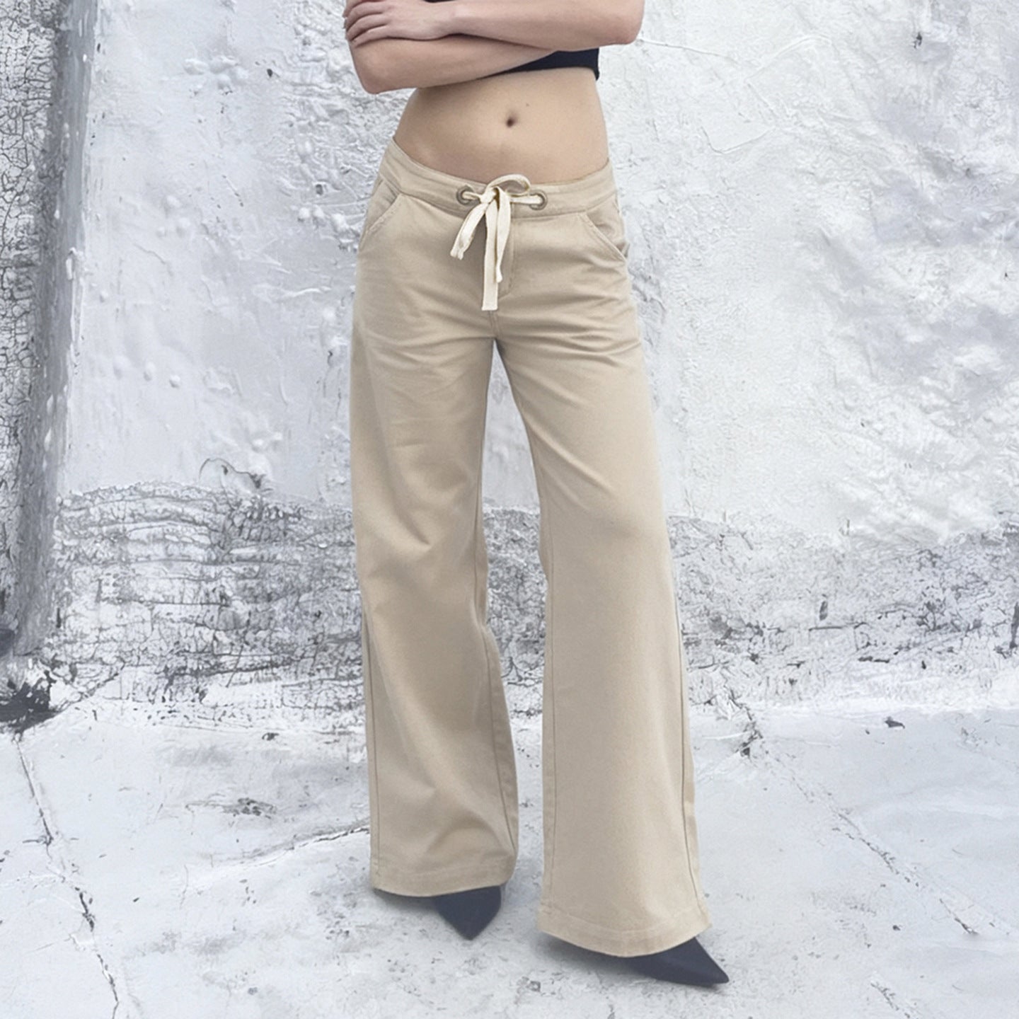 Damen Weite Baumwollhose mit verstellbarem Bund und praktischen Taschen R&B