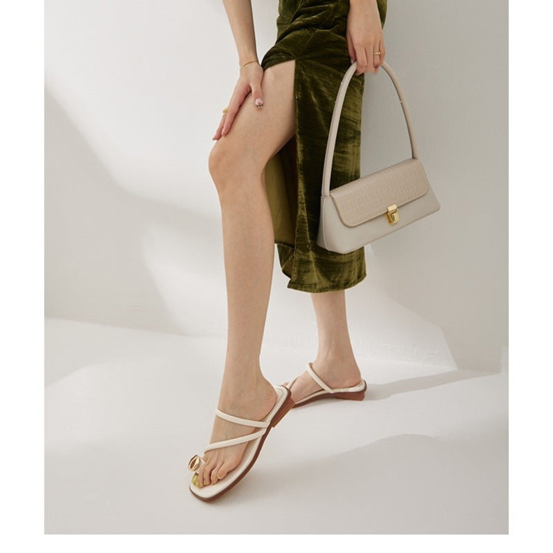 Damen Zehentrenner-Sandalen mit elegantem Riemendesign und luxuriösem Schmuckdetail R&B