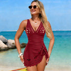 Damen Badeanzug mit modischen Cut-Outs und süßem Wickeldesign R&B