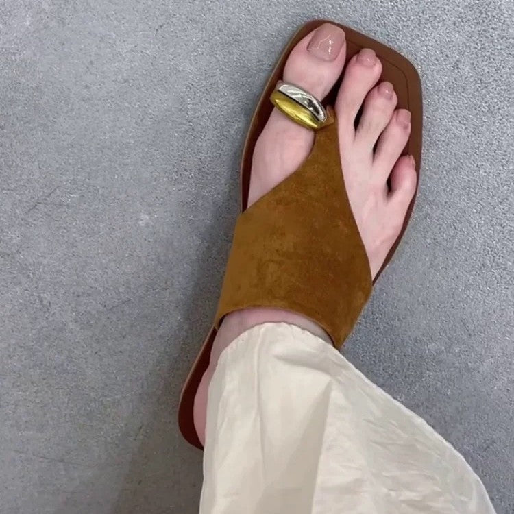 Damen Zehentrenner-Sandalen mit elegantem Goldakzent und rutschfester Sohle R&B