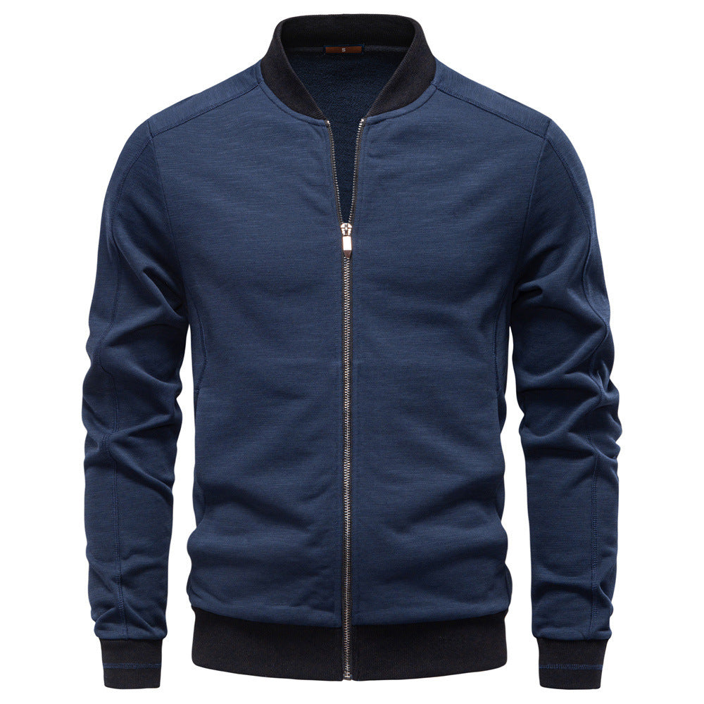 Herren nan schlanke Zipjacke im Bomberstil mit feiner Melange-Struktur, Stehkragen und elastischen Rippbündchen R&B