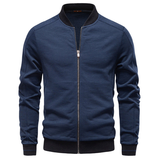 Herren nan schlanke Zipjacke im Bomberstil mit feiner Melange-Struktur, Stehkragen und elastischen Rippbündchen R&B