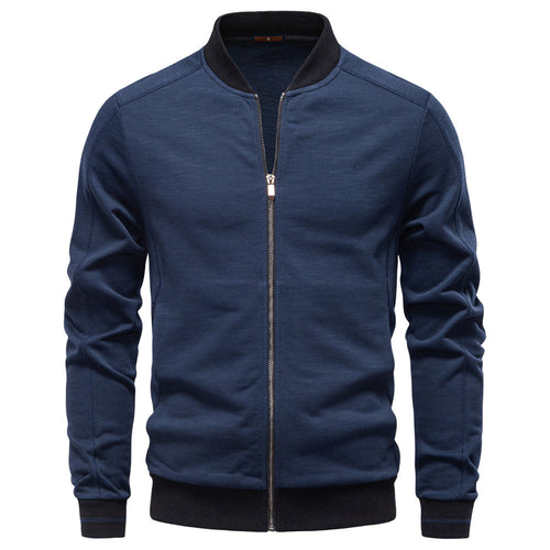 Herren nan schlanke Zipjacke im Bomberstil mit feiner Melange-Struktur, Stehkragen und elastischen Rippbündchen R&B