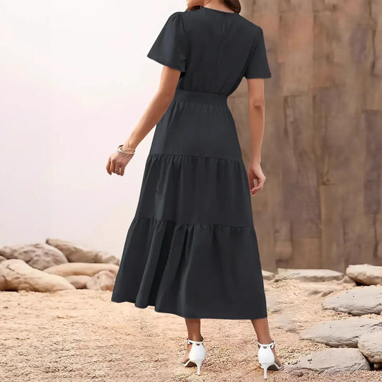 Damen Maxikleid mit raffiniertem Taillenbund und fließendem Rock R&B