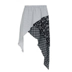 Damen asymmetrischer Rock mit floralen und karierten Mustern R&B