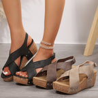 Damen Keil-Sandalen mit verstellbarem Riemen und Korksohle R&B