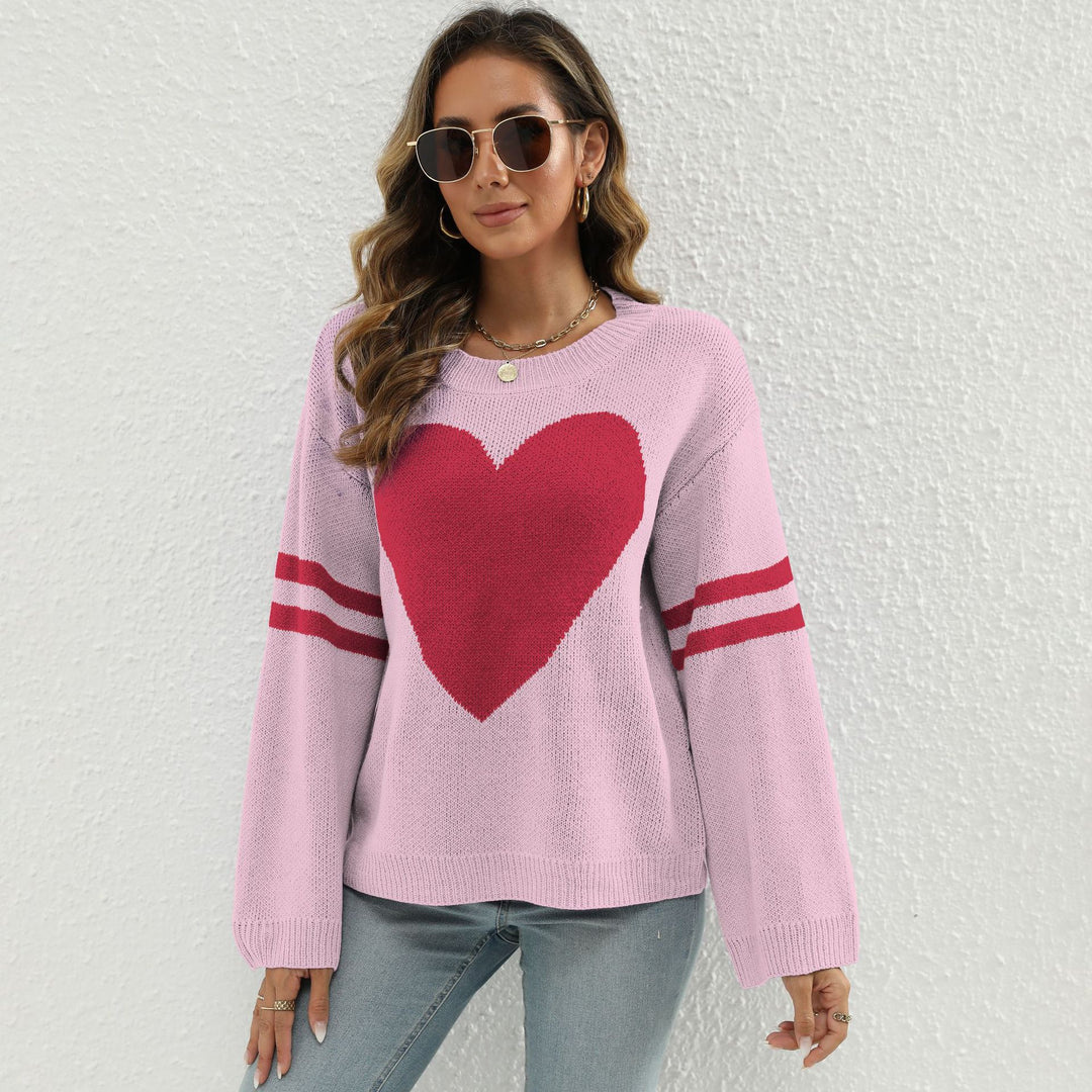 Damen Strickpullover mit Herzmotiv und lässigen Ärmelabschlüssen R&B