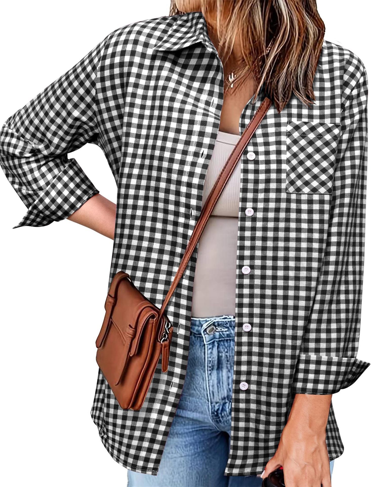Damen Karo-Hemd mit lässigem Schnitt und Brusttasche R&B