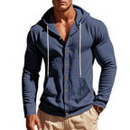 Herren nan leichte Kapuzen-Strickjacke mit durchgehender Knopfleiste schmaler Schnitt und Kängurutasche R&B
