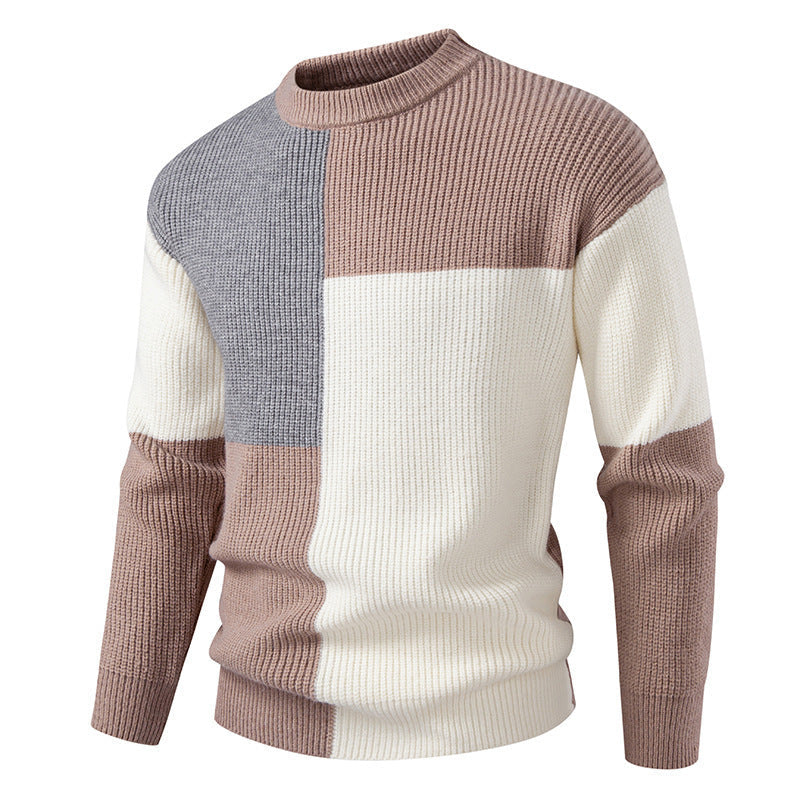 Herren farbenfroher Strukturpullover mit modernem Schnitt und Rundhalsausschnitt R&B