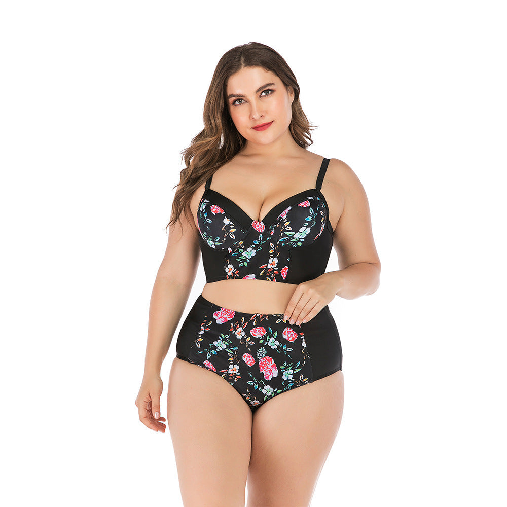 Damen Hochtailliertes Bikini-Set mit floralem Oberteil und unterstützendem Schnitt R&B