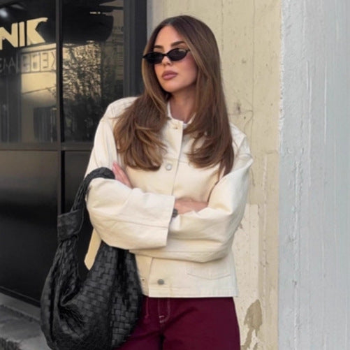 Damen Oversized Jeansjacke im minimalistischen Design mit praktischen Taschen R&B