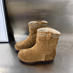 Damen Elegante Wildleder-Stiefel mit warmem Innenfutter und dekorativen Nähten R&B