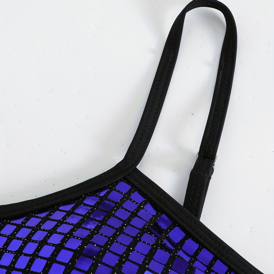 Damen Crop-Bikini-Top mit glitzerndem Netzdesign R&B