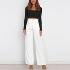 Damen Weit geschnittene High-Waist-Hose mit Binde-Gürtel und Taschen R&B