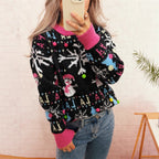 Damen festlicher Pullover mit farbenfrohen Weihnachtsmotiven und verspielten Details R&B