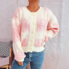 Damen kuschelige Strickjacke mit modischem Knopfdesign und weichem Material R&B