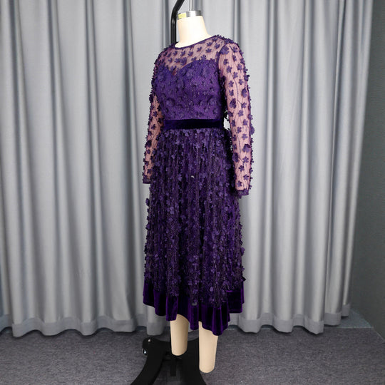 Damen elegantes A-Linien Abendkleid mit floralen Spitzenapplikationen R&B
