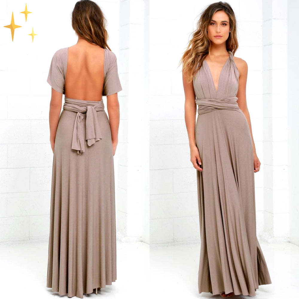 Damen elegantes Rundhals-Maxikleid mit variablen Trägeroptionen und fließendem Schnitt R&B