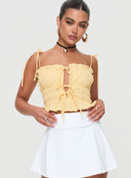 Damen Crop-Top mit dekorativem Kordelzug und Rüschendetails R&B