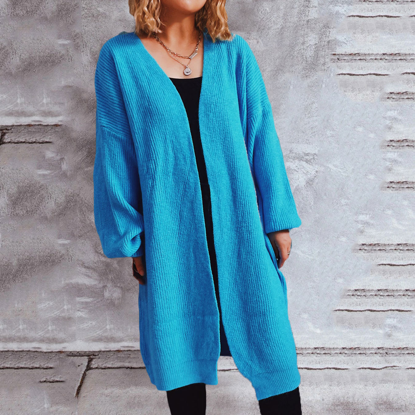 Damen lässiger Strickcardigan mit lässigen Oversize-Ärmeln und offenem Schnitt R&B