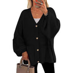 Damen Oversized Strickjacke mit Knöpfen und großen Taschen R&B