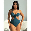 Damen Einteiliger Cut-Out Badeanzug mit floralem Design und glamourösen Akzenten R&B