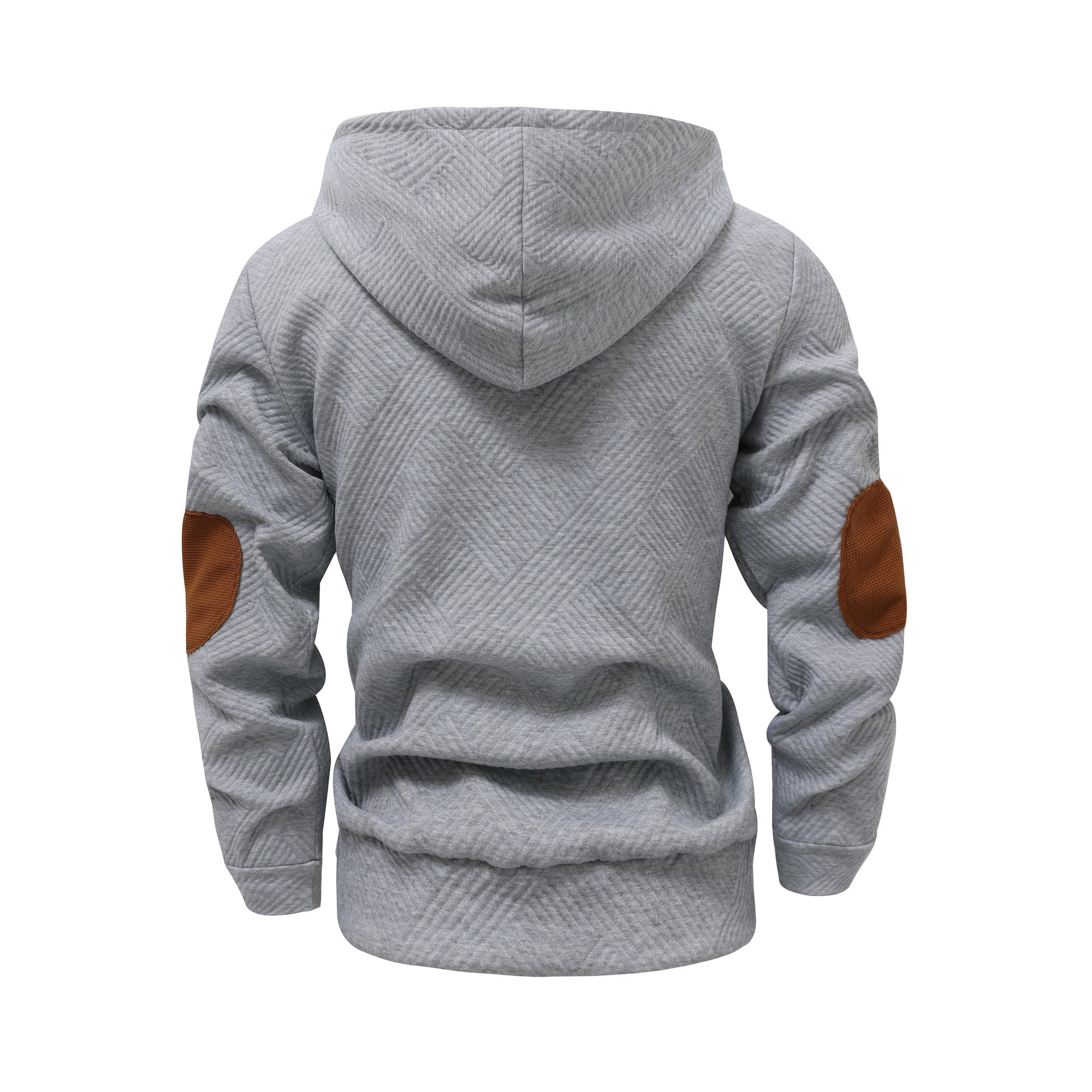 Herren nan strukturierter Kapuzenpullover im Henley-Stil mit Kontrastbesatz und Ellenbogenaufnähern R&B