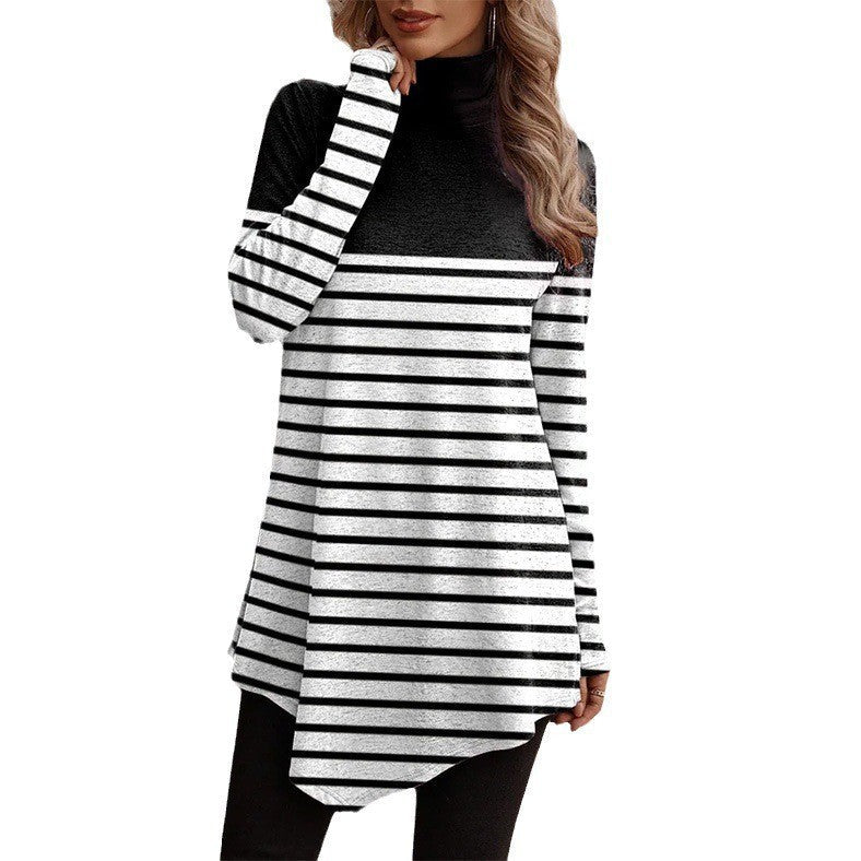 Damen Tunika mit floralem Design und hohem Kragen R&B