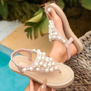 Damen Orientierende Riemchensandalen mit Perlenverzierungen R&B
