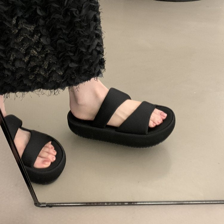 Damen komfortable Plateau-Sandalen mit breitem Doppelriemen und rutschfester Sohle R&B