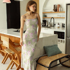 Damen Maxikleid mit floralen Muster und verstellbaren Spaghetti-Trägern EB