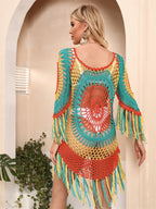Damen Häkel-Strandkleid mit auffälligem Fransen-Design R&B
