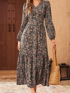 Damen Maxikleid mit voluminösen Ärmeln und elegantem Blumenmuster