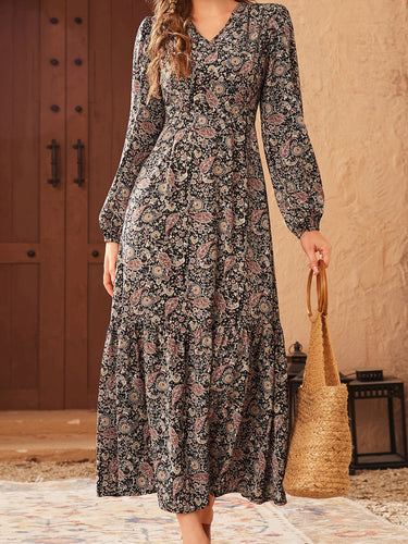 Damen Maxikleid mit voluminösen Ärmeln und elegantem Blumenmuster R&B