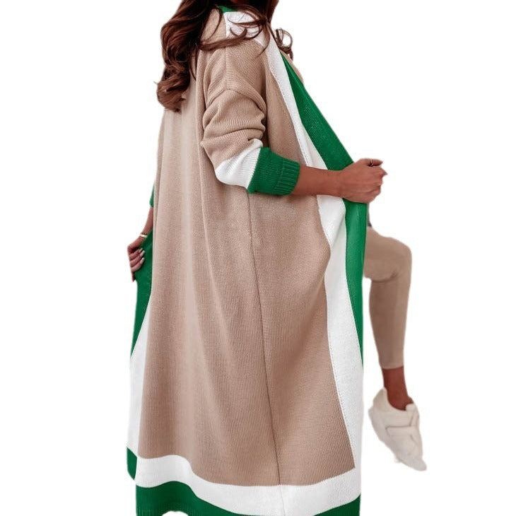Damen Großer modischer Strickmantel mit auffälligem Farbblockdesign R&B
