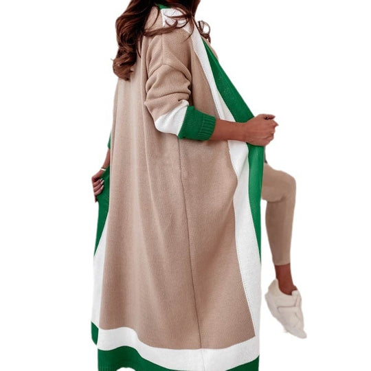 Damen Großer modischer Strickmantel mit auffälligem Farbblockdesign R&B