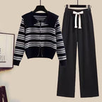 Damen Strickjacke mit Reißverschluss und weiten Hosen R&B