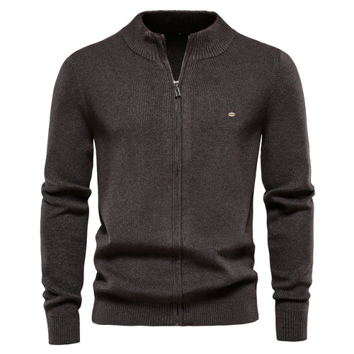Herren Strickjacke mit modischem Stehkragen und Reißverschluss R&B