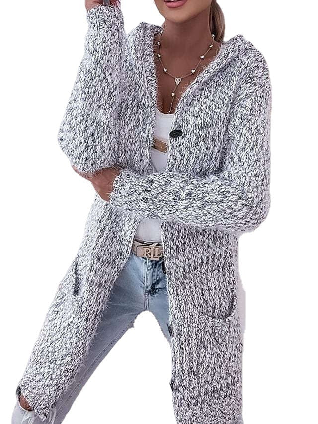 Damen Grobstrickjacke mit Kapuze und praktischen Taschen