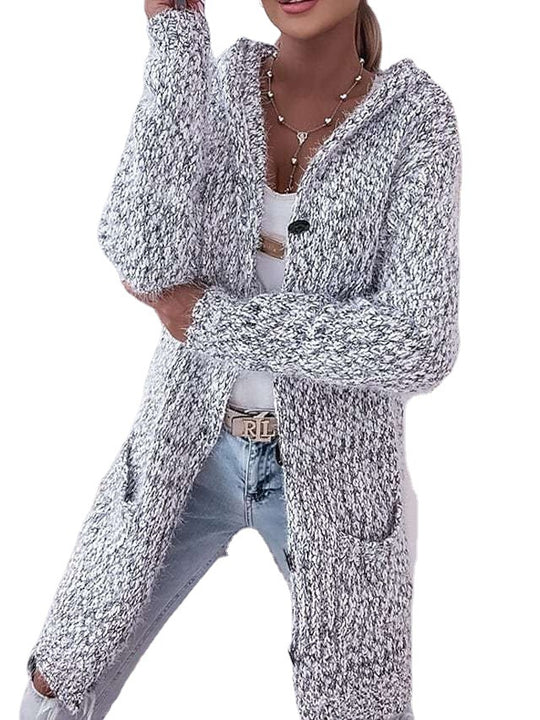 Damen Grobstrickjacke mit Kapuze und praktischen Taschen R&B