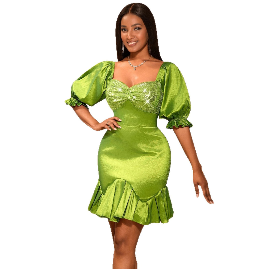 Damen Festliches Kleid mit glitzerndem Bustier und voluminösen Ärmeln R&B