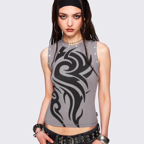 Damen Figurbetontes Top mit grafischem Design R&B