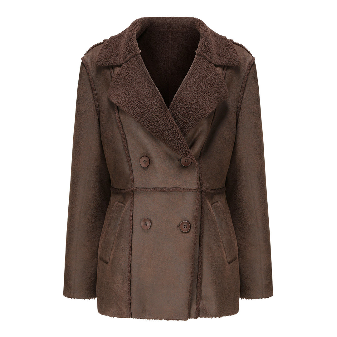 Damen modische Übergangsjacke mit kuscheligem Innenfutter und breitem Reverskragen R&B