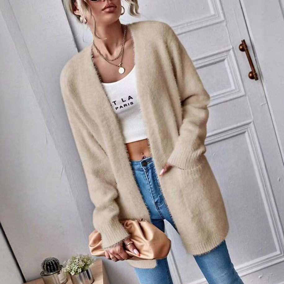 Damen Flauschiger Offener Cardigan aus weichem Material