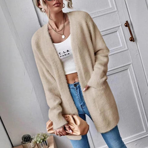 Damen Flauschiger Offener Cardigan aus weichem Material R&B