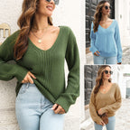 Damen Strickpullover mit V-Ausschnitt und strukturiertem Design R&B